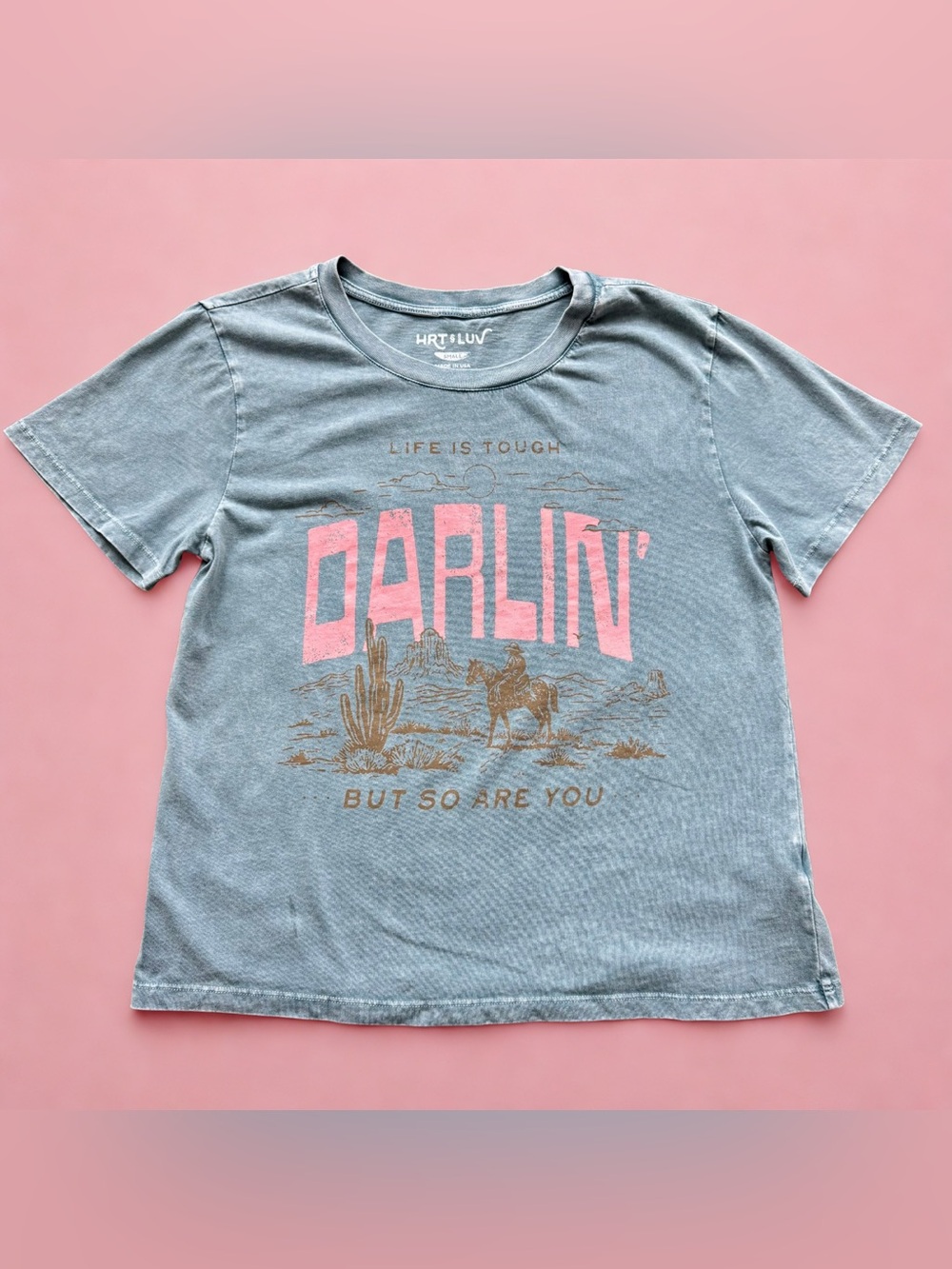 HRT & LUV Women's Blue Graphic Tee - 'Darlin'' Pink Print